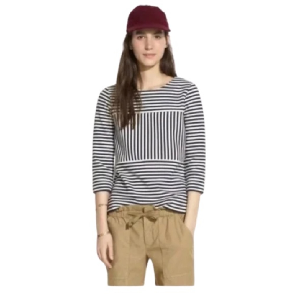 EUC Madewell Navy & White Striped 3/4 Sleeve Gallerist Ponte Top- Size XS